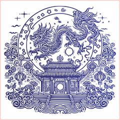 lunar new year,Chinese dragon,
Dragon with round shield, cut, out vector, silhouette,
fantasy, mythology, reptile, tattoo, characters, clip art, cut out, luxury, mascot, medieval, monochrome, prosperi