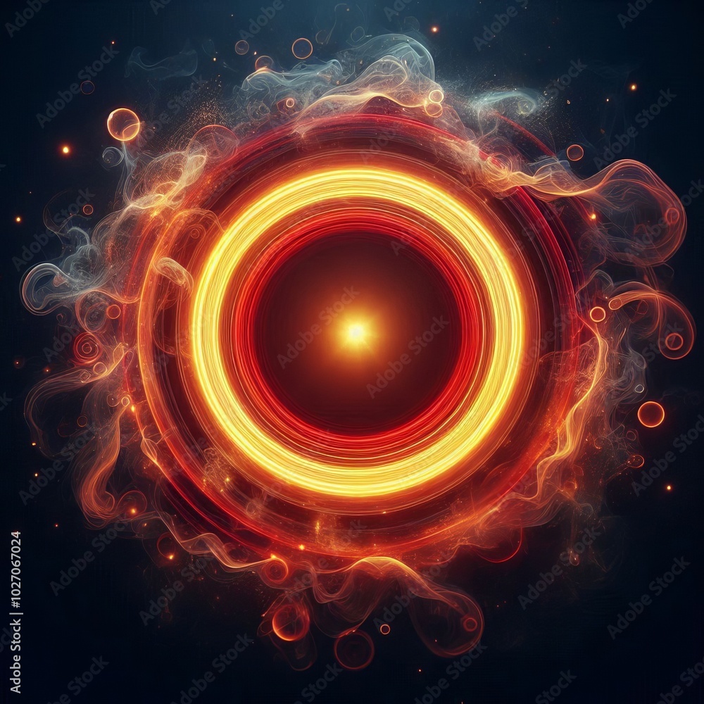 Poster abstract fractal burst background with swirling light and fiery circles, creating a colorful space d