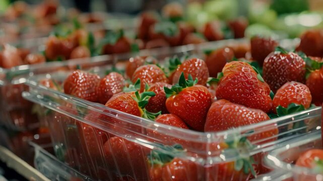 Close-up of a shelf filled with clear plastic containers of fresh red strawberries at a grocery store, Establishing clear procedures for handling food recalls