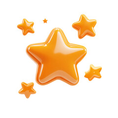  golden stars shaped 3d render icon isolated on  white and transparent background.