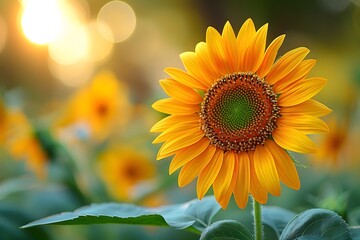 Obraz premium Vibrant Sunflower in Bloom at Sunset - Nature's Radiant Beauty for Wall Art or Greeting Cards