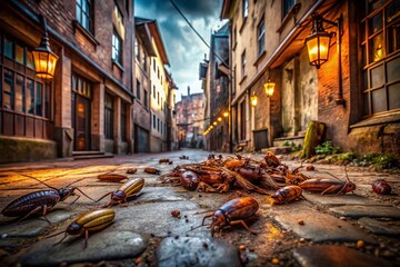 Fototapeta premium Urban Exploration and Pest Investigation: Understanding Roach Behavior and Droppings