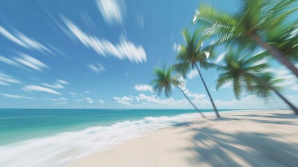 Obraz premium Serene Tropical Beach with Palm Trees and Blue Sky