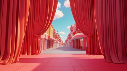 double eleven promotion red three dimensional e-commerce curtain background