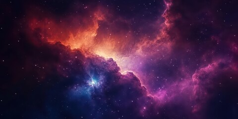 Obraz premium Vibrant Cosmic Nebula A Colorful Journey Through the Galaxy Under a Starry Night Sky