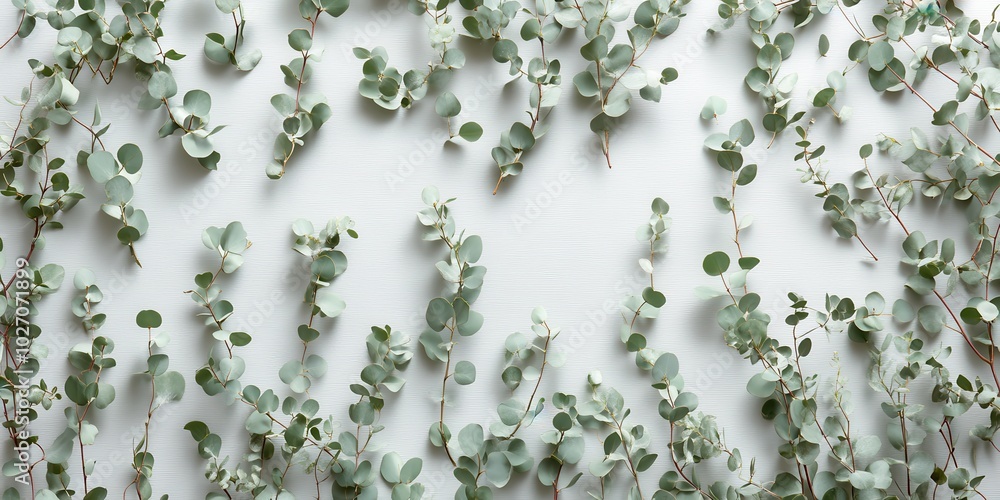 Aufkleber eucalyptus branches on soft gray background with text overlay