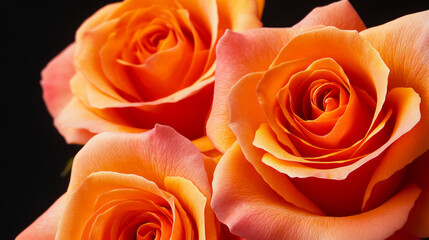 Elegant close-up of vibrant orange red roses with dark backdrop