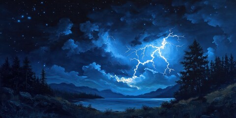 Captivating Lightning Illuminates the Night Sky Over Serene Landscape