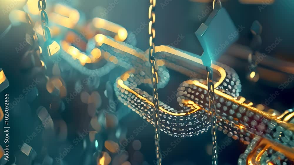 Poster a digital chain illustration representing the concept of decentralized ledger systems, explore the c