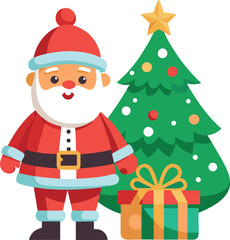 santa claus with christmas tree vector illustration