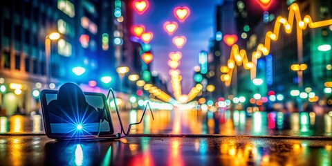 Urban Night Life with Electrocardiograph and Pacemaker Focused in Low Light Photography