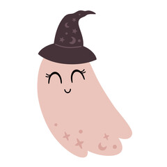Halloween ghost clipart. Cute Halloween character. Hand drawn vector illustration in flat style