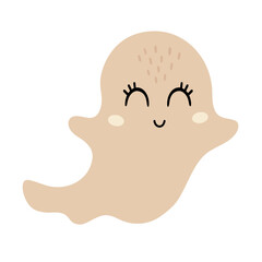 Halloween ghost clipart. Cute Halloween character. Hand drawn vector illustration in flat style
