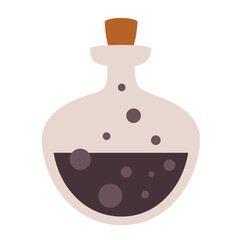 Magic witch potion in bottle, witchcraft element. Spooky Halloween object. Vector illustration in cartoon style