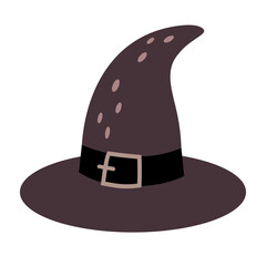 Witch hat clipart. Spooky Halloween festive element. Vector illustration in flat style