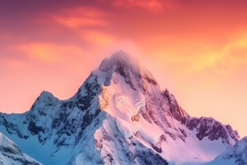 Obraz premium Majestic Snow-Capped Mountain at Sunset