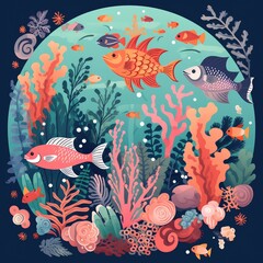 Fototapeta premium Vibrant Underwater Coral Reef Illustration