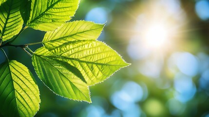 Fototapeta na wymiar Fresh Green Leaves with Sunlight Glowing Through
