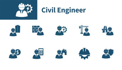 Civil engineer icon. Set of symbols on the topic of construction, engineering, buildings, electrical engineers, cost estimates, work. Solids vector symbol.