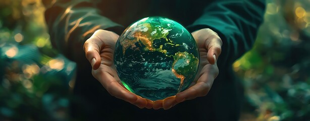 environmental social governance business strategy investing concept, yongman holding green earth globe world