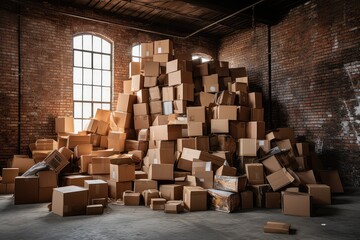 Massive Stack of Cardboard Boxes in Warehouse
