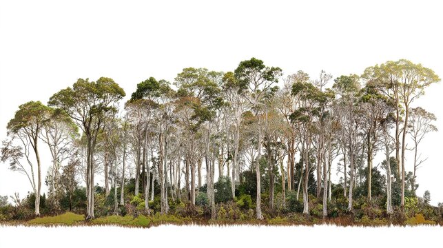 Profile of a southern beech forest, showcasing towering trees with thick bark, lush green foliage, and dappled sunlight filtering through the canopy, creating a serene and peaceful woodland atmosphere