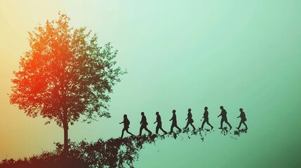 Future evolution change of human resources employee work labor recruitment to good eco system, Dynamic colors, copy space for text,