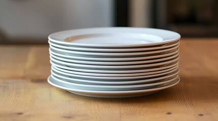 Neatly Stacked Clean White Dinner Plates