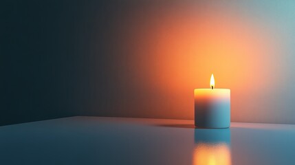 Single Burning Candle on Clean White Surface