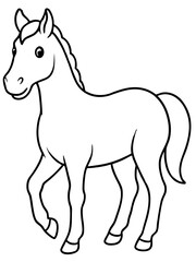 simple icon Children coloring book page, line art, monochrome black and white, cartoon outline cute style, illustration of a horse