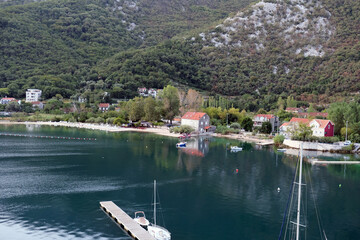 Aerial view to the small village Morinj in the Kotor bay, Montenegro