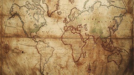 Vintage World Map with Detailed Geography and Texture