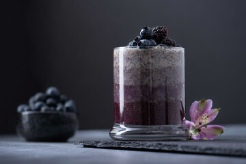 Berry chia pudding in purples