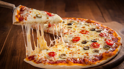 Freshly baked pizza with bubbling cheese and a crisp crust