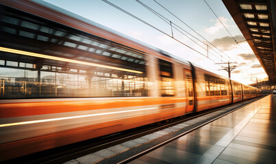 Rush Hour Glow: Commuter Train in Motion