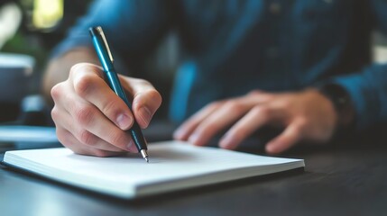 Closeup of person writing on notebook.