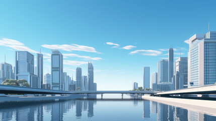 Obraz premium Futuristic Metropolitan Skyline with Pristine Waterfront