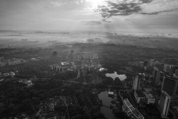 view of beautiful scenery Sultan Salahuddin Abdul Aziz Shah Mosque during sunrise