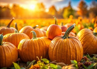 Vibrant Pumpkin Field Under Bright Sunlight - Autumn Harvest Scene