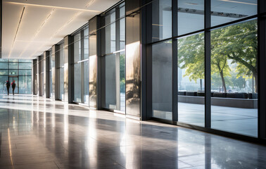 Fototapeta premium Modern Corporate Building Hallway with Natural Light
