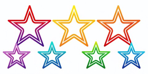 Vibrant rainbow star outline icons collection ideal for logo design and branding, featuring colorful vector illustrations that enhance visual appeal