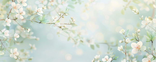 Sunlit forest with delicate blossoms in a tranquil watercolor style setting