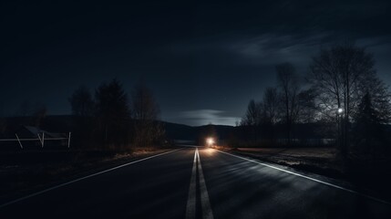 Paved road with road marking at night wallpaper. Generative ai