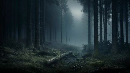 Obraz premium A misty forest path enveloped in fog background. Generative ai