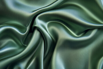 Fototapeta premium Elegant smooth green silk fabric showcasing fluid textures and drapes