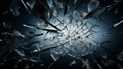 Close shot of a sharp broken glass background. Generative ai