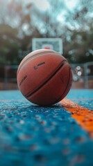 Close-up of a basketball at the free throw line