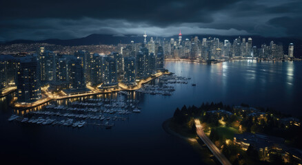 Naklejka premium Urban Waterfront Illumination at Twilight