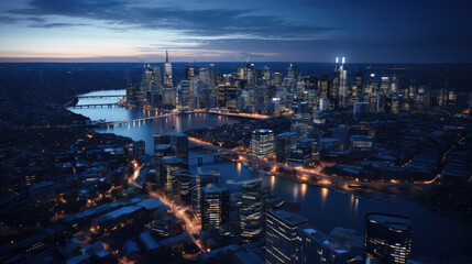Naklejka premium Urban Twilight: Metropolitan Lights and Reflections
