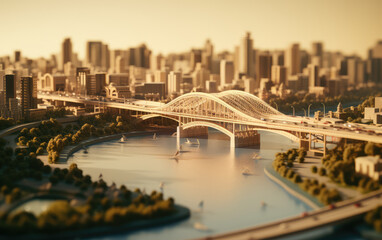 Fototapeta premium Golden Hour Over the Urban Bridge Vista